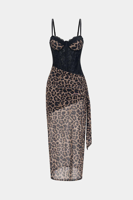 Leopard Print Bustier Maxi Dress